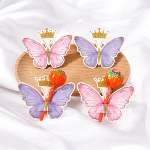 Graziosi porta lecca lecca a forma di farfalla, rosa o viola / con o senza lecca lecca, ideali come regalo per compleanni e feste di compleanno per bambini.