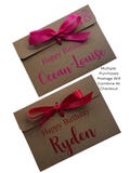 Personalised Happy Birthday Kraft Brown Money/Voucher Envelope: Satin Ribbon, Custom Name & Age