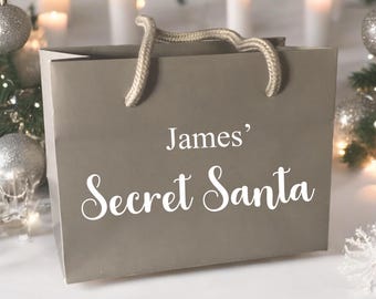 Personalised Secret Santa Grey Gift Bag With Rope Handle - Small Medium Large