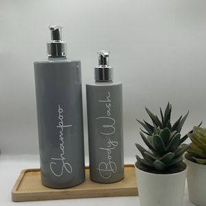Grey Tubular Bottle with Silver Pump | 250ml/500ml | Refillable Reusable Plastic Soap Dispenser | Personalised With Any Word | Kitchen/Bath