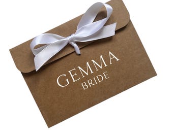 Personalised Wedding Name & Role Kraft Brown Money/Voucher Envelope With Ribbon..