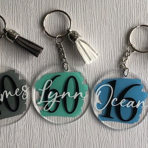 Keyring With Tassel | Age & Name | Gift | Present | Milestone Birthday Anniversary | Personalised Acrylic