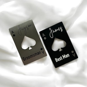 Apribottiglie Ace / Argento o Nero / Personalizzato / Ruolo di Nozze Ricordo / Maschio Papà Nonno Fratello Zio Amico Regalo Favore Usher BestMan