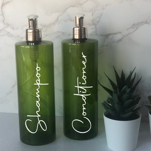 Translucent Green Bottle with Silver Pump | 500ml Refillable Reusable Plastic Dispenser |Personalised with Any Word|  kitchen/Bathroom