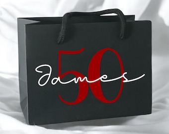 Zwarte cadeautas - aangepaste naam en leeftijd - klein, middelgroot