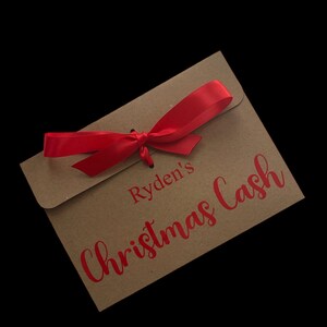 Busta regalo personalizzata in carta kraft marrone con nastro per contanti di Natale / Denaro / Buono / Regalo per i propri cari / Tanti colori di nastro Babbo Natale segreto