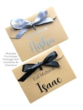 Personalised Eid Mubarak Kraft Brown Money/Voucher Envelope: Satin Ribbon Gift Card Holder