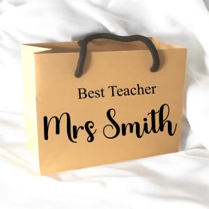 Borsa regalo per insegnante con manico in corda, personalizzata con nome, piccola, media e grande, regalo da tavolo, regalo a sorpresa