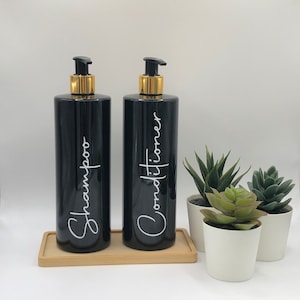 Black Tubular Bottle with Black/Gold Pump | 250ml/500ml | Refillable Reusable Plastic Dispenser | Personalised With Any Word Lotion Liquid