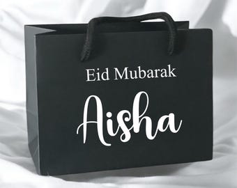 Black Eid Mubarak Gift Bag With Rope Handle - Small Medium Large