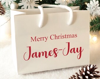 Personalised Merry Christmas White Gift Bag With Rope Handle - Small Medium Large