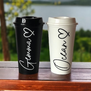 Hot Cup | Coffee 16oz | With Lid | Lots Of Colours | Personalised With Name & Heart |Reusable| Gift  For Him Her Kids | Birthday | Christmas