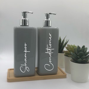 Personalised Grey Square Soap Dispenser Bottle with Silver Pump : 250ml & 500ml
