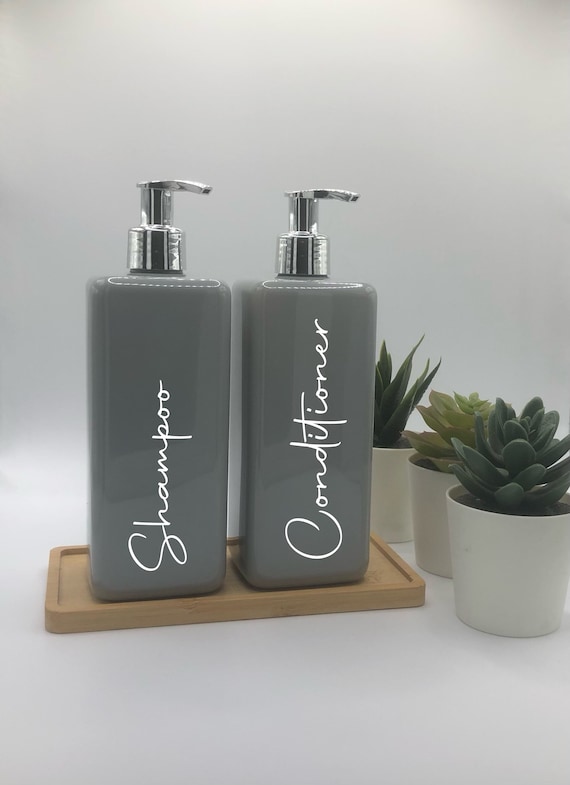 Personalised Grey Square Soap Dispenser Bottle with Silver Pump : 250ml & 500ml