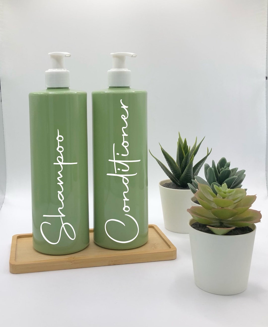 Sage Green Bottle With White Pump 500ml Refillable Reusable Plastic