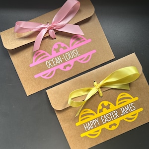 Sobre de regalo marrón Kraft con forma de huevo de Pascua personalizado con cinta / Para dinero / vales / Fotos / Seres queridos / Muchos colores de cinta disponibles A1