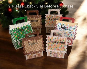 Personalised Christmas Gingerbread House Gift Box: Table Place Name, Xmas Eve Favour Small Gifts