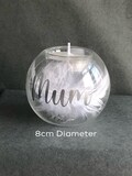 Personalised 8cm Diameter Memorial Glass Candle Holder | Tea Light Holder With White Feathers Lost Loved Ones Mum,Dad,Nan, Grandad,Any Name