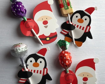 Cute Christmas lollipop holders santa snowman or penguin with or without lollipop kids stocking