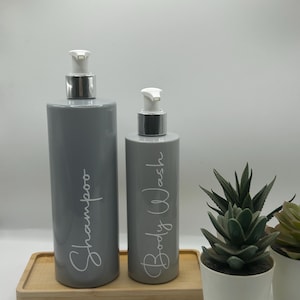 Grey Tubular Bottle with White/Silver Pump | 250ml/500ml | Refillable Reusable Plastic Soap Dispenser | Personalised With Any Word | Lotion