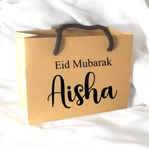 Kraft Brown Eid Mubarak Custom Name Gift Bag With Rope Handle - Small Medium Large
