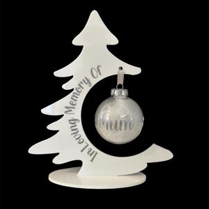 Personalised Memorial Christmas Tree with Feather Bauble: In Loving Memory