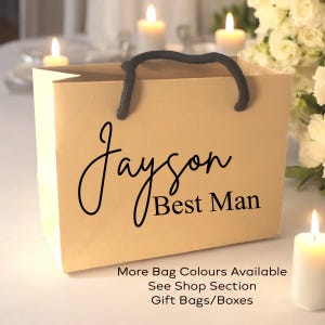 Sacchetto regalo per matrimonio in carta kraft marrone con manico in corda personalizzato con nome e ruolo, piccolo, medio, grande, regalo da tavolo, sposa, sposo