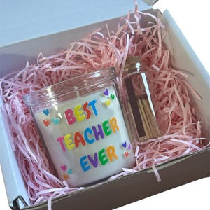 Bougie Best Teacher Ever - Avec pot d'allumettes