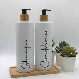 Personalised Tubular White 250/500ml Refillable Bottle with Black Bamboo Pump: Soap & Lotion Dispenser
