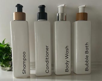 Personalisierte weiße quadratische Seifenspenderflasche mit Pumpe: 250 ml - 12 Pumpoptionen