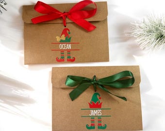 Personalised Elf Money/Voucher Envelope: Kraft Brown with Satin Ribbon
