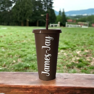 Coffee Brown Cold Cup | 24oz | With Lid And Straw | Reusable | Personalised Gift For Him Her Kids Friend Family | Party | Wedding | Birthday