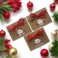 Personalised Santa Mrs Claus Money/Voucher Envelope: Kraft Brown with Satin Ribbon