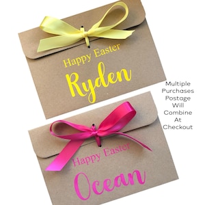 Sobre Kraft personalizado de Pascua con lazo: regalo de dinero o cupón