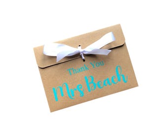 Personalised THANK YOU Kraft brown Gift Envelope With Ribbon | For Money/Voucher | Loved Ones | Lots Of Ribbon Colours Available |