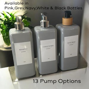 Refillable Shampoo Conditioner Body Wash Pump Bottles: White Waterproof Labels