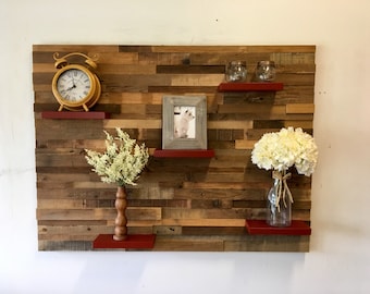 Reclaimed Barn Wood Wall Art With Shelves - FREE SHIPPING!