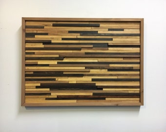 Stained Wood Slats Wall Art, Handmade Pine Strips