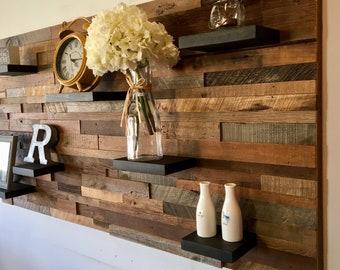 Handmade Reclaimed Barn Wood Wall Art with Shelves