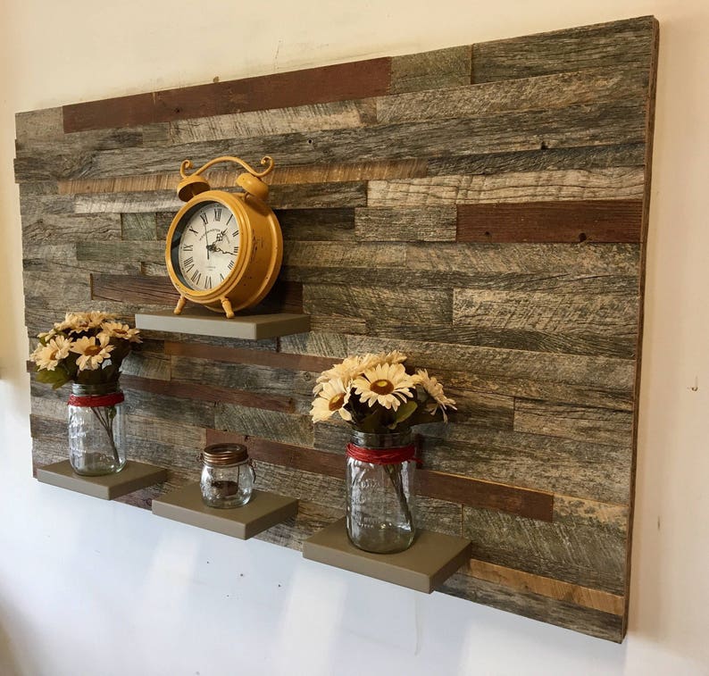 Reclaimed Barn Wood Wall Art With Shelves FREE SHIPPING Etsy