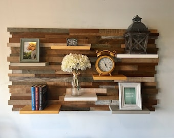 Reclaimed Barn Wood Wall Art with Shelves – Handmade Rustic Decor