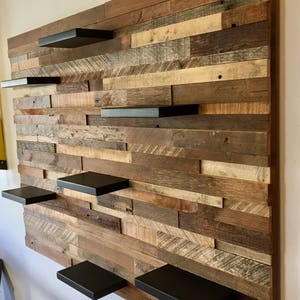 Reclaimed Barn Wood Wall Art With Shelves - FREE SHIPPING!