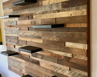 Reclaimed Barn Wood Wall Art with Shelves – Handmade Rustic Decor