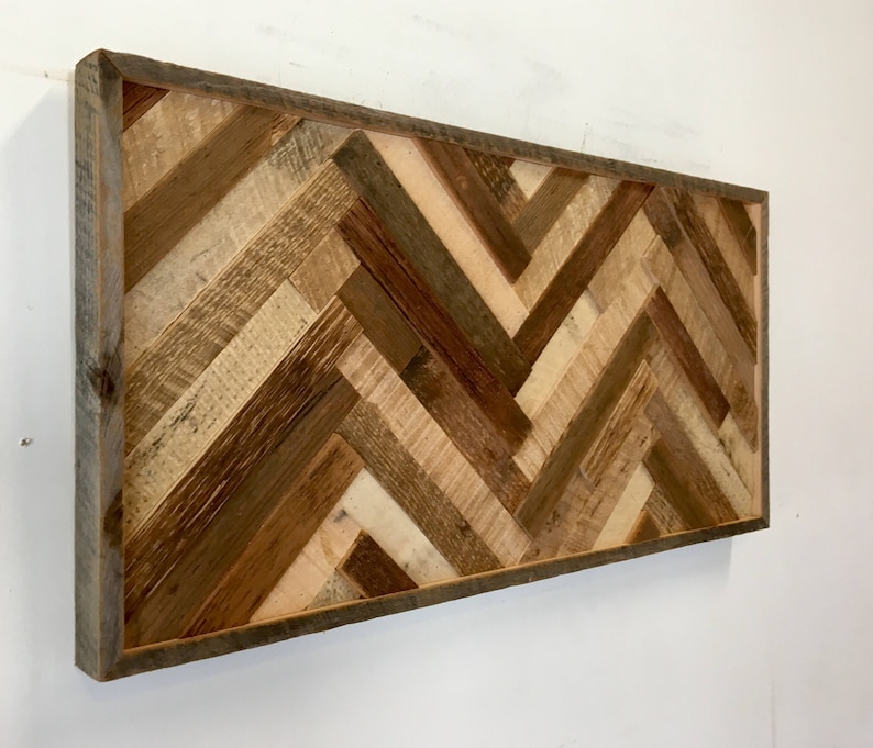 Reclaimed Wood Wall Art Herringbone Slats FREE SHIPPING Etsy