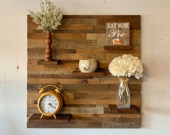Reclaimed Barn Wood Wall Art with Shelves