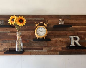 Reclaimed Barn Wood Wall Art with Shelves – Handmade Rustic Decor
