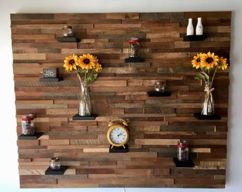 Reclaimed Barn Wood Wall Art with Shelves – Handmade