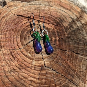 Purple Eggplant Glass Earrings