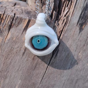 Alpine White Glass Eyeball Pendant