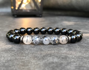 Empath Protection Bracelet, 8mm Black Tourmaline Bracelet, Black Tourmalated Quartz Bracelet, Gift For Him, Protection against negativity